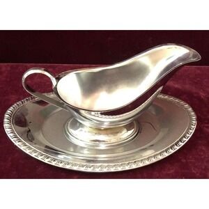 Irvinware Vintage Chrome Plated Gravy Boat and Plate‎
